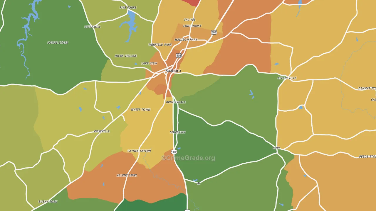 Person County, NC Map of Burglary Rates