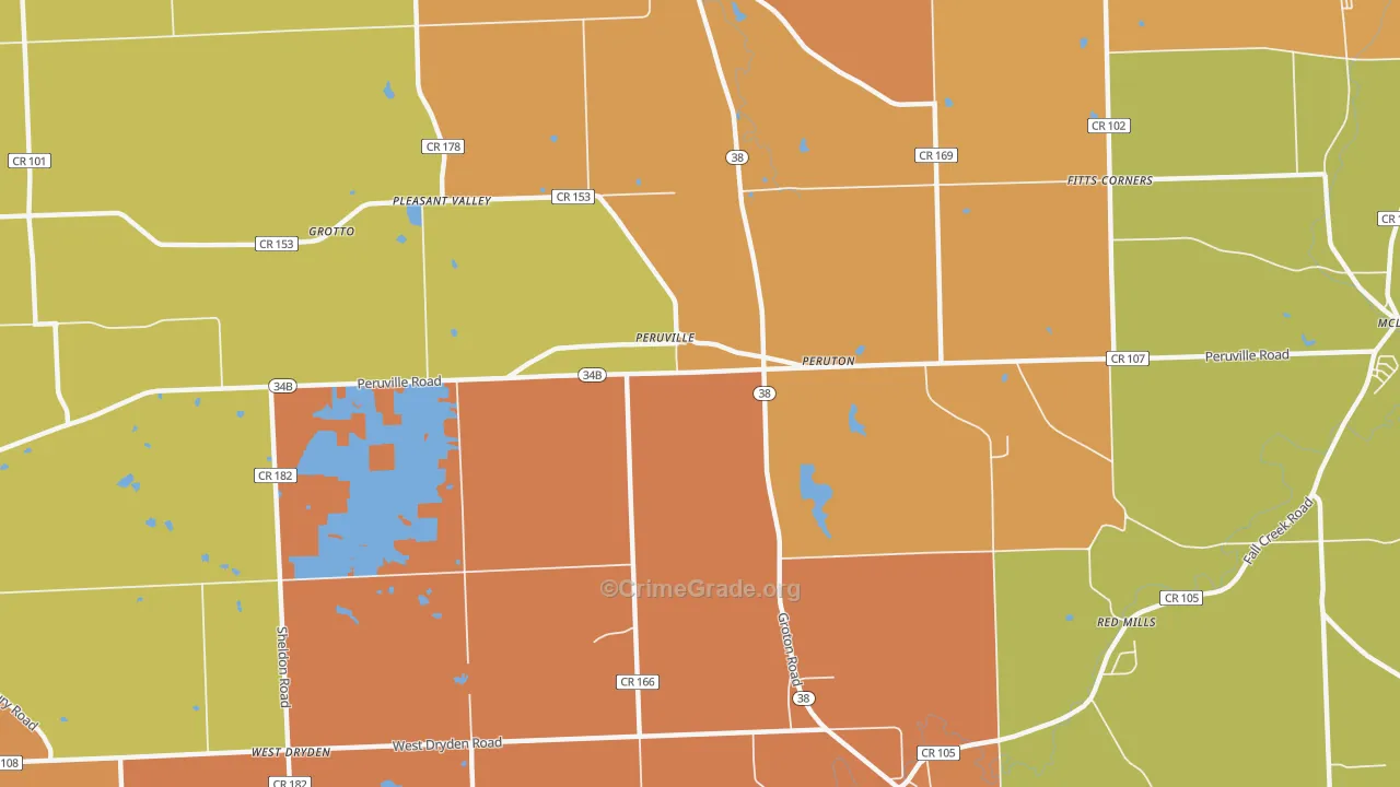 Peruville, NY Map of Burglary Rates
