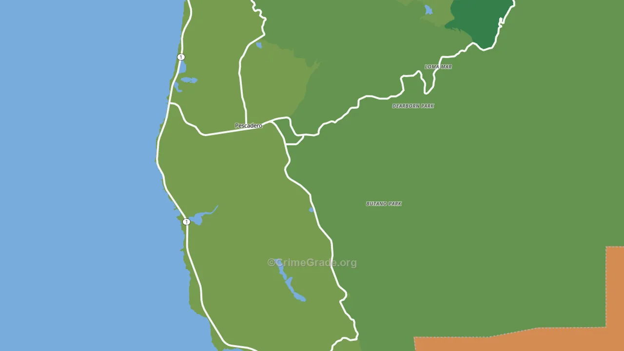 Pescadero, CA Map of Burglary Rates