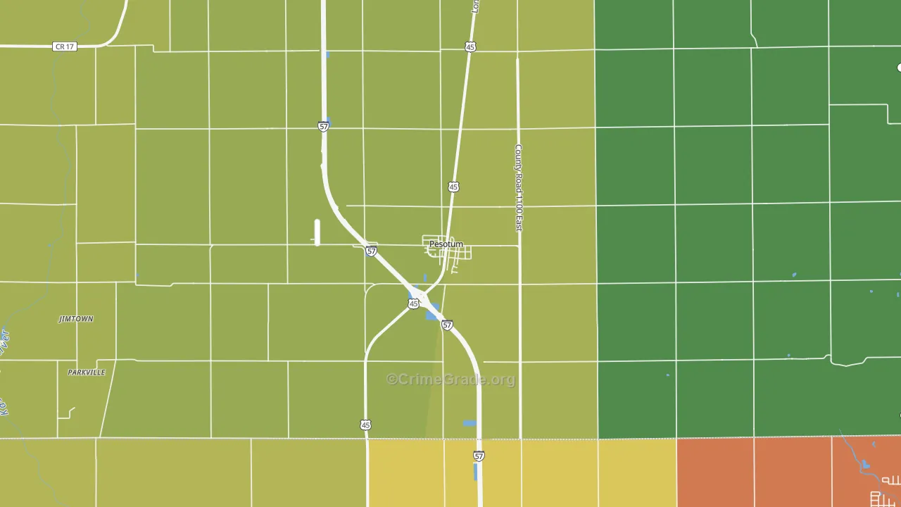 Pesotum, IL Map of Burglary Rates