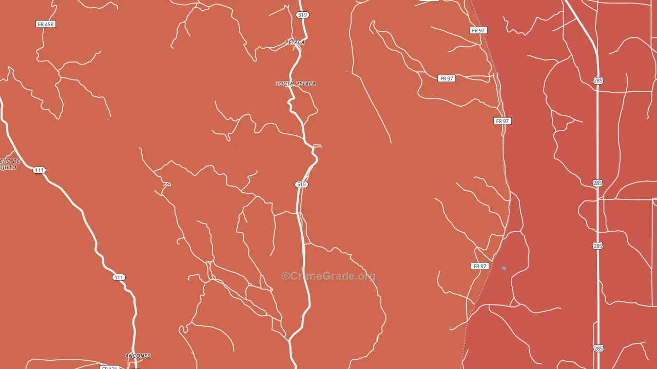 Petaca, NM Map of Burglary Rates
