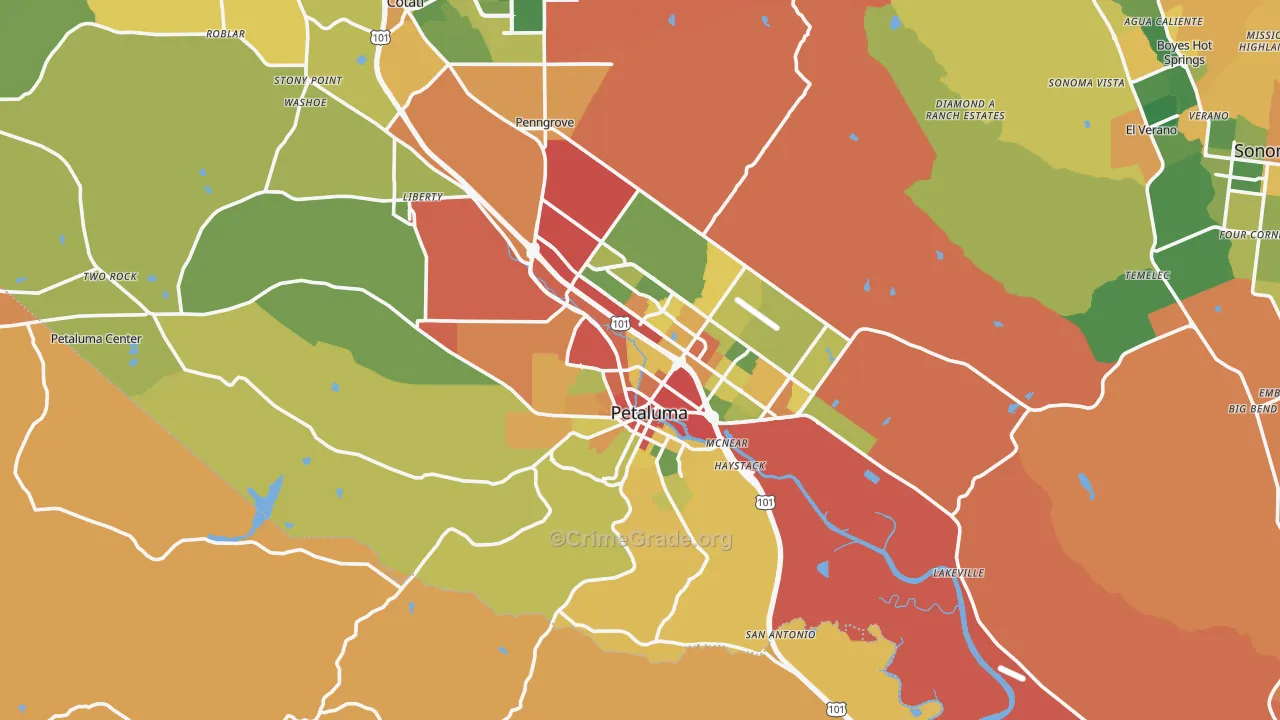 Petaluma, CA Map of Burglary Rates