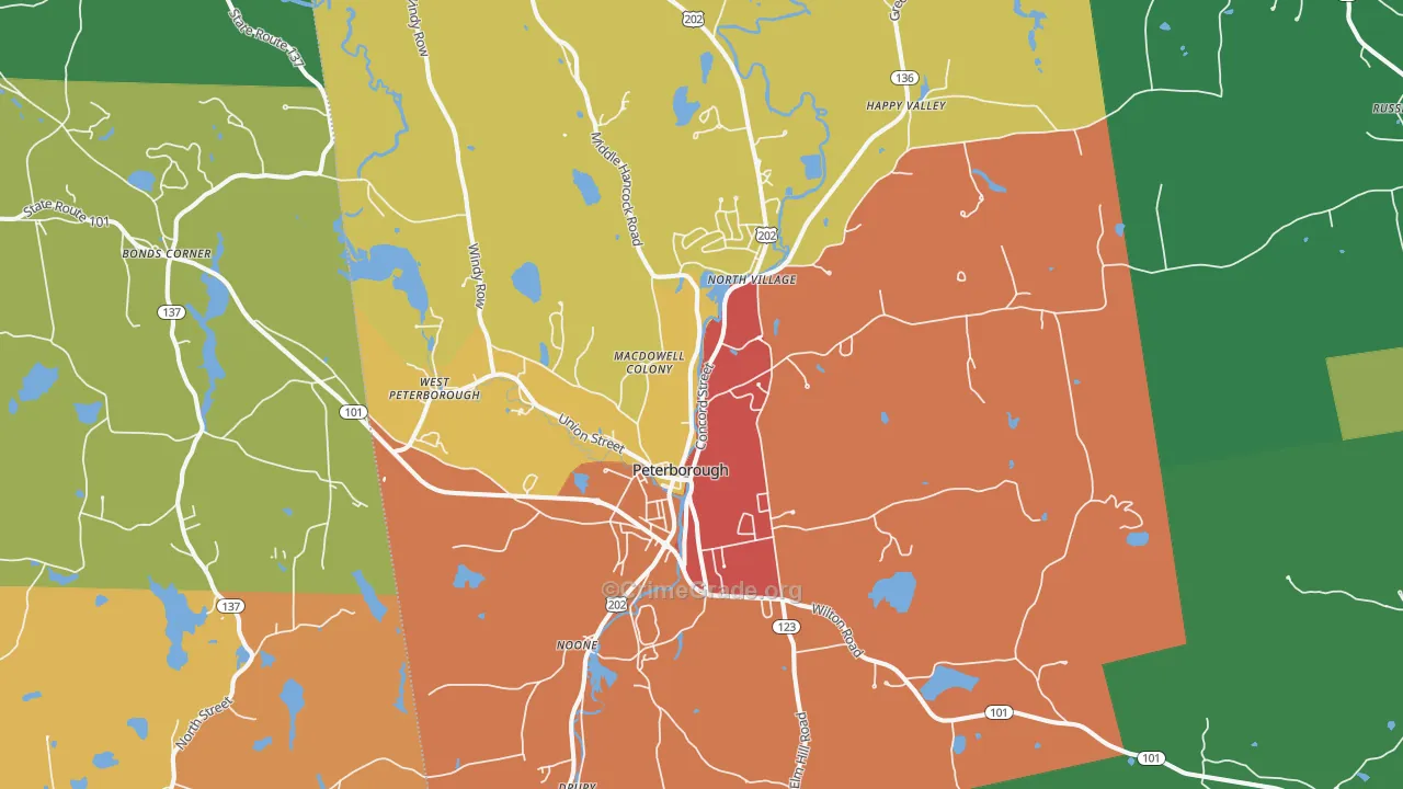 Peterborough, NH Map of Burglary Rates