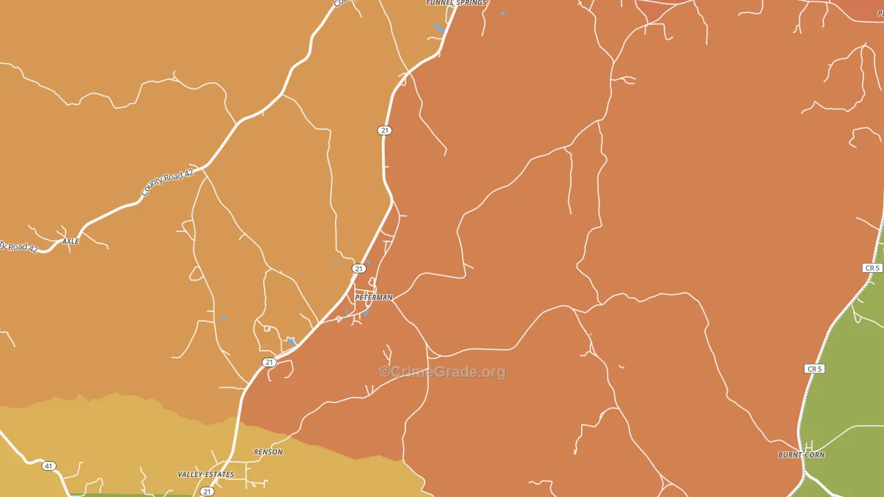 Peterman, AL Map of Burglary Rates