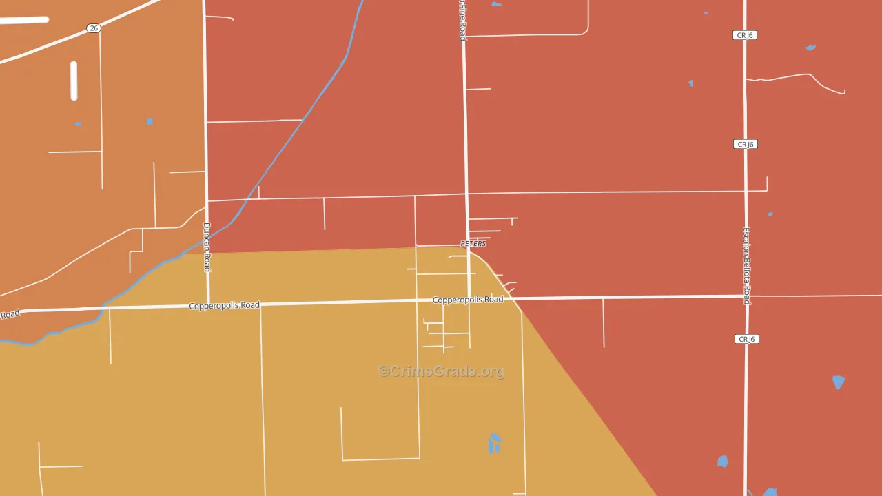 Peters, CA Map of Burglary Rates