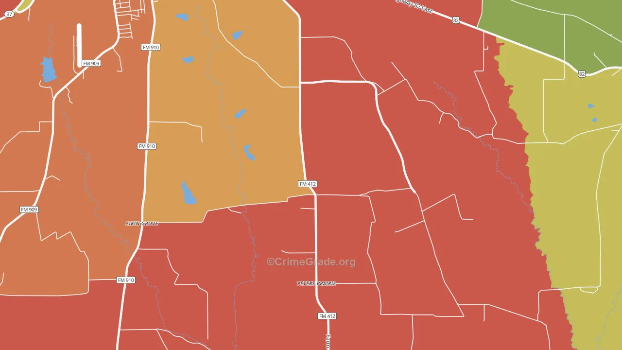 Peters Prairie, TX Map of Burglary Rates