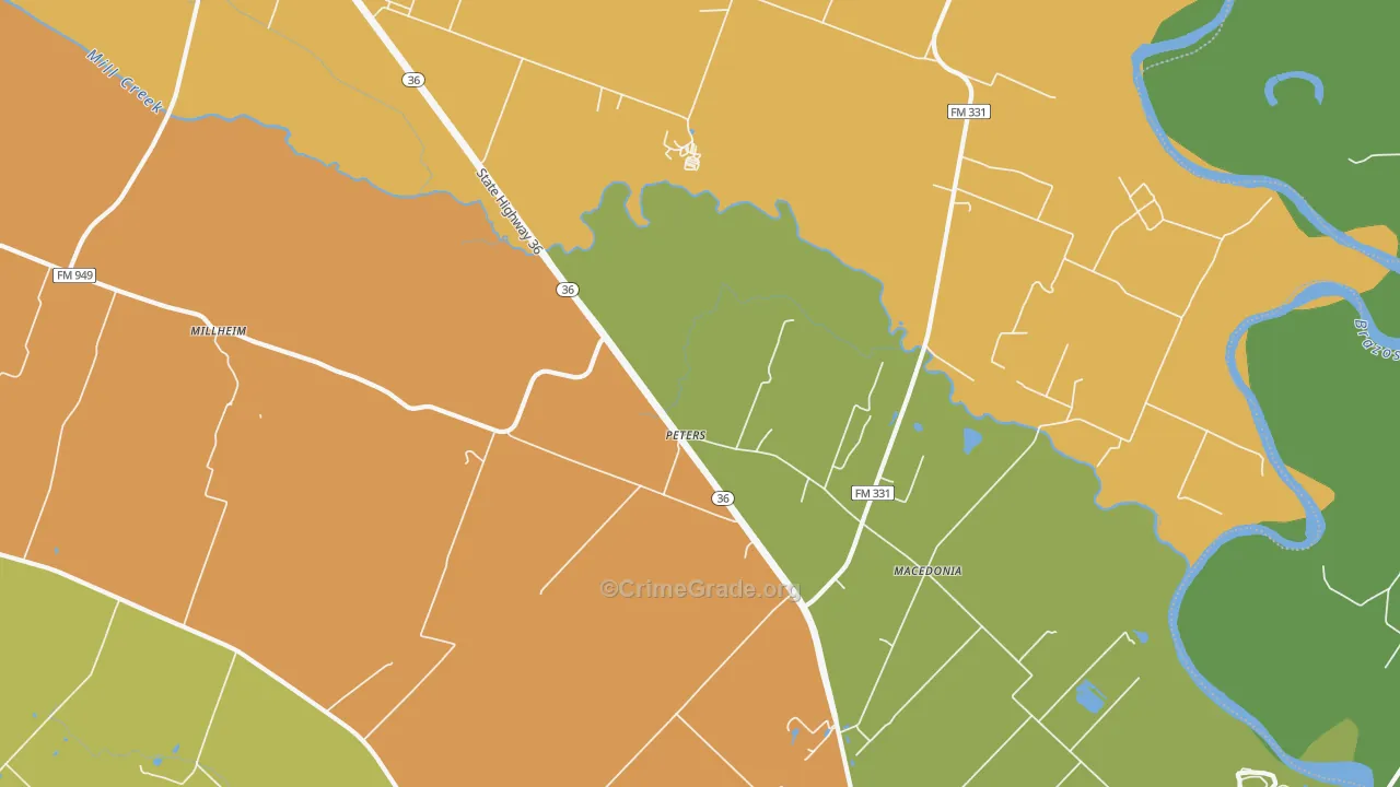 Peters, TX Map of Burglary Rates
