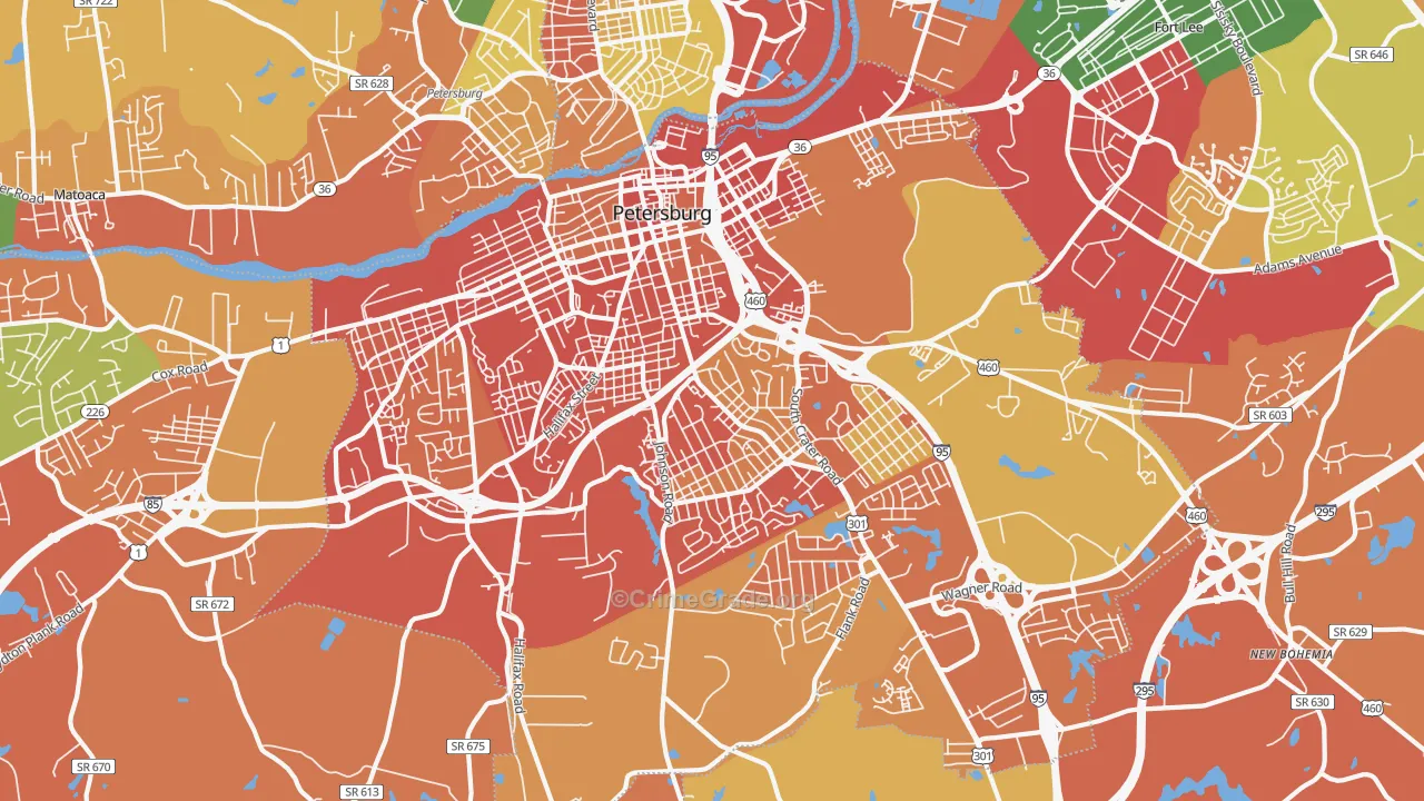 Petersburg City, VA Map of Burglary Rates