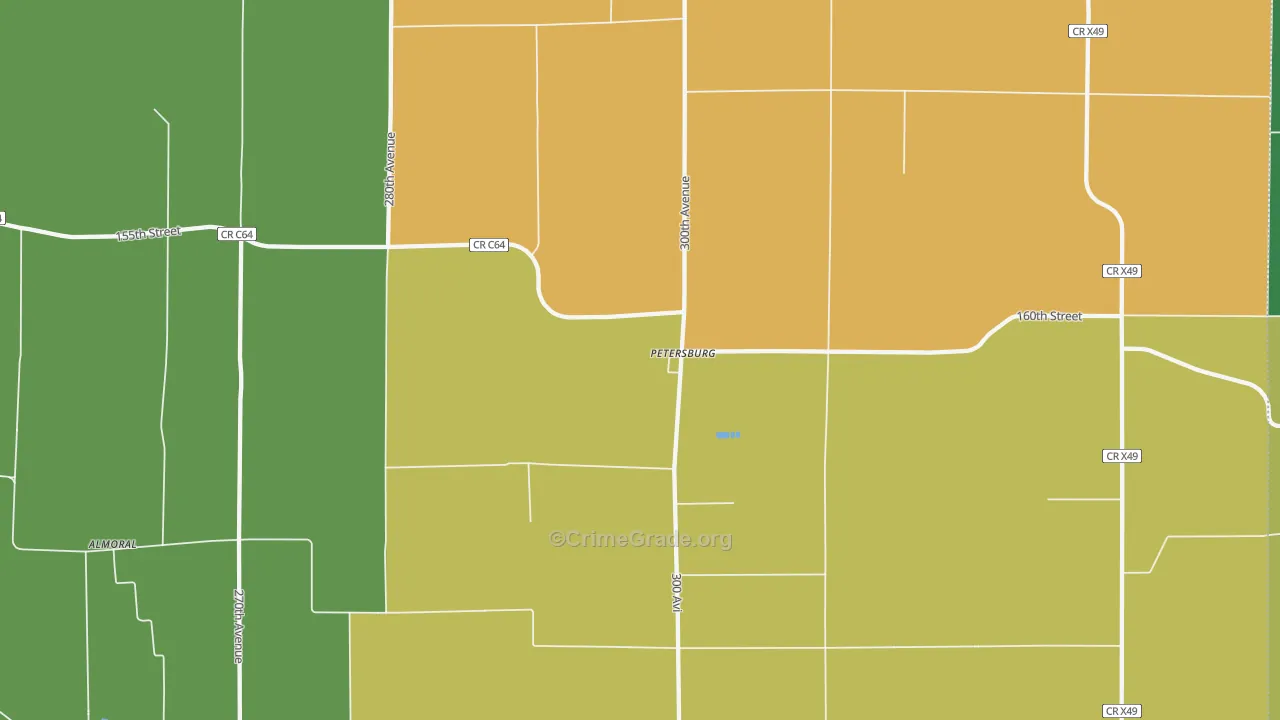 Petersburg, IA Map of Burglary Rates
