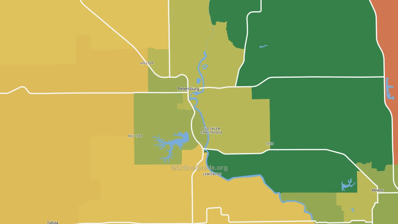 Petersburg, IL Map of Burglary Rates