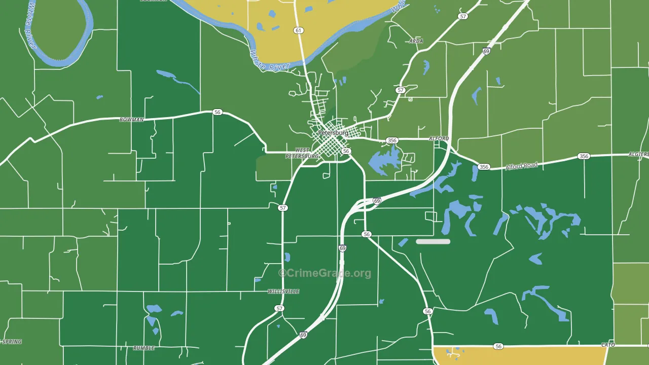 Petersburg, IN Map of Burglary Rates