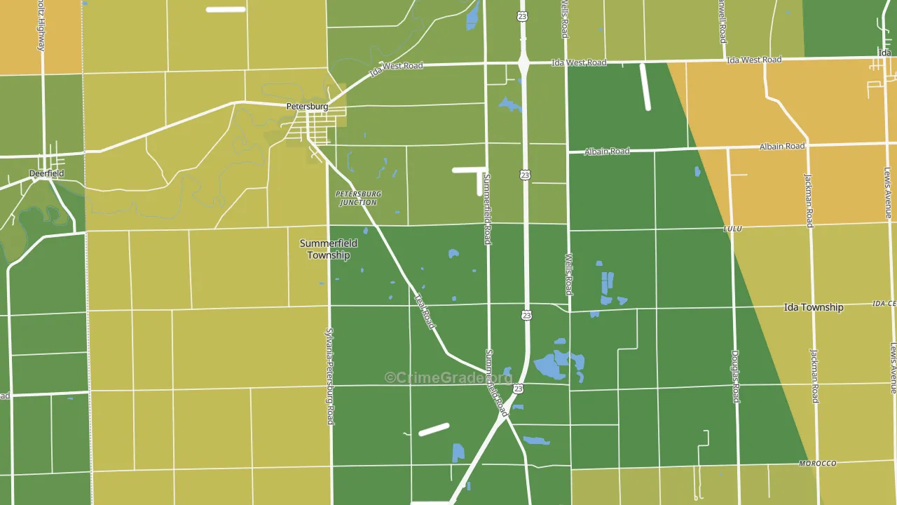 Petersburg, MI Map of Burglary Rates