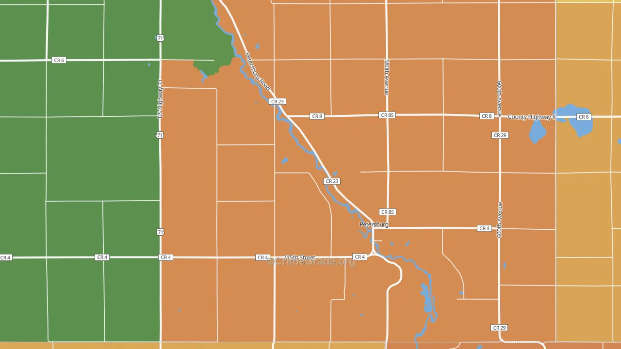 Petersburg, MN Map of Burglary Rates