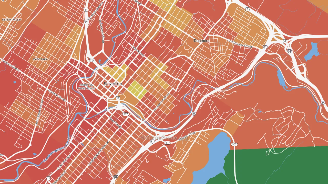 Petersburg, Scranton, PA Map of Burglary Rates