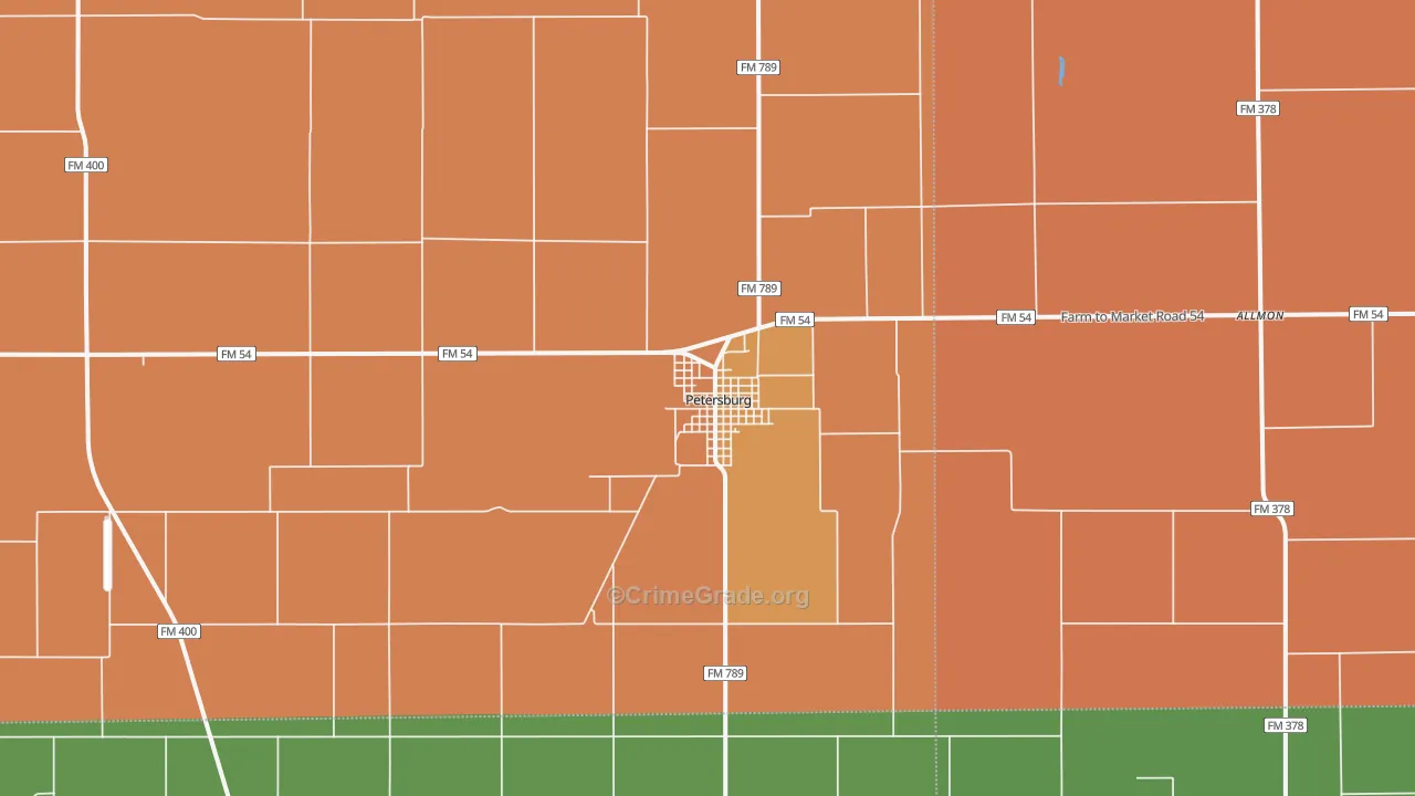 Petersburg, TX Map of Burglary Rates