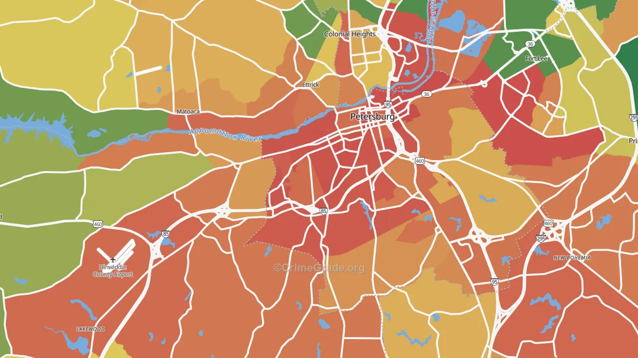 Petersburg, VA Map of Burglary Rates