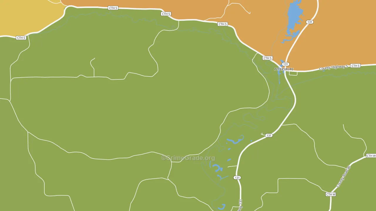 Petersburg, WI Map of Burglary Rates