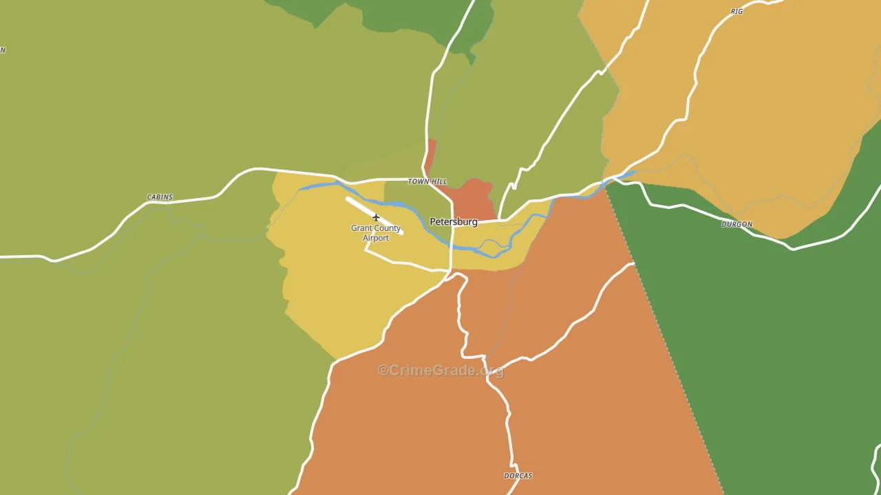 Petersburg, WV Map of Burglary Rates