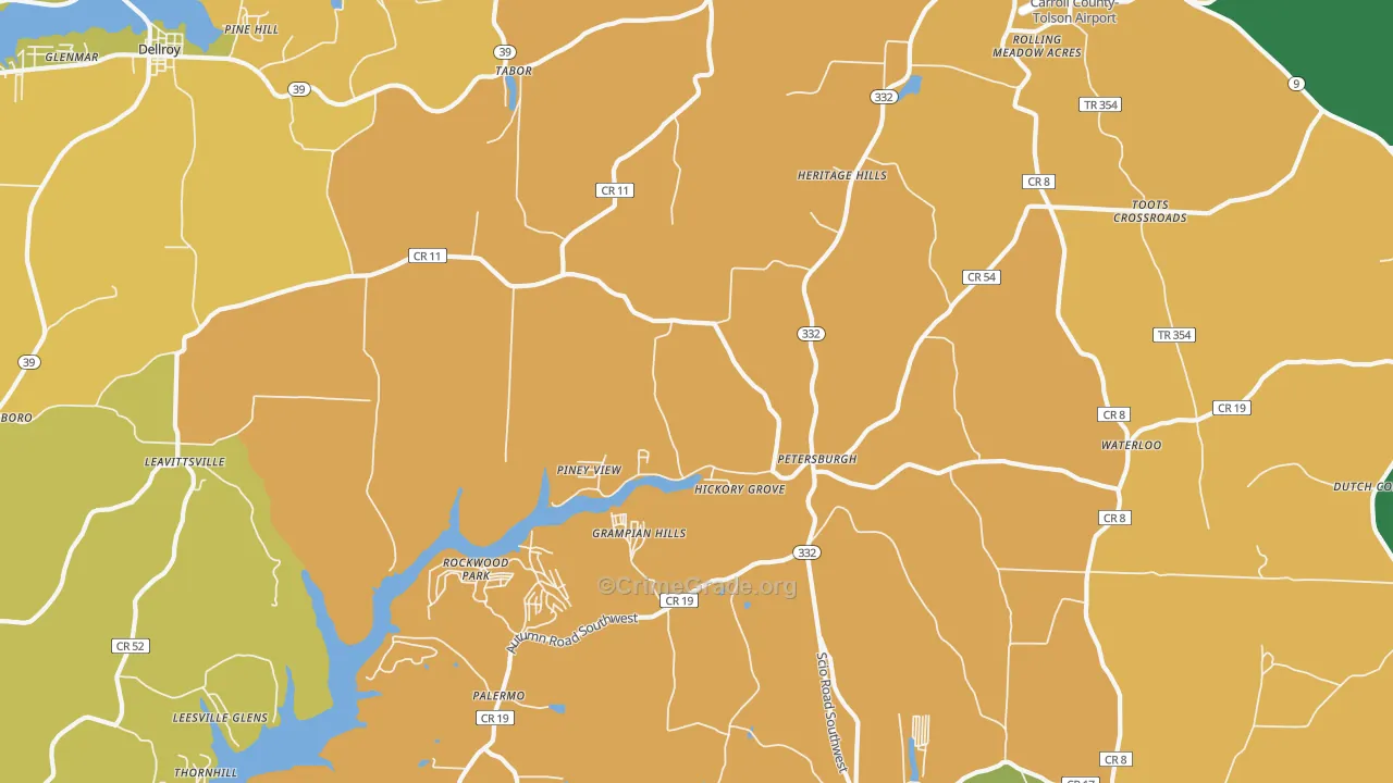 Petersburgh, OH Map of Burglary Rates