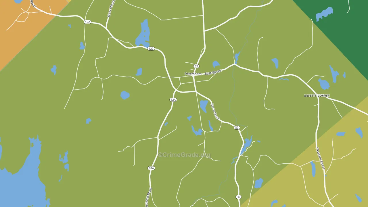 Petersham, MA Map of Burglary Rates