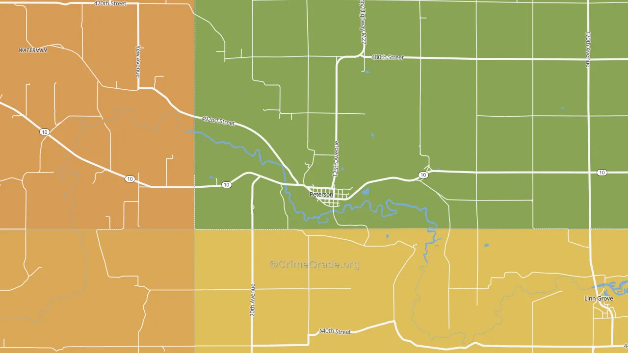 Peterson, IA Map of Burglary Rates
