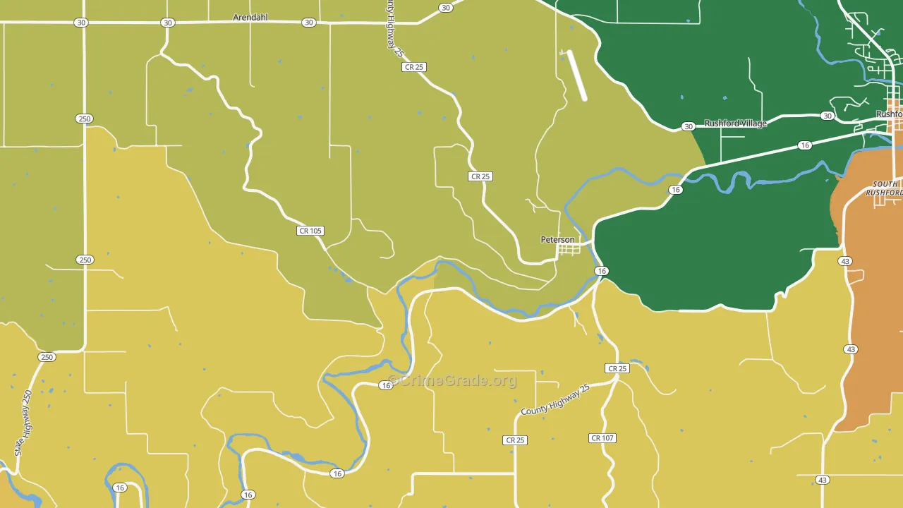 Peterson, MN Map of Burglary Rates