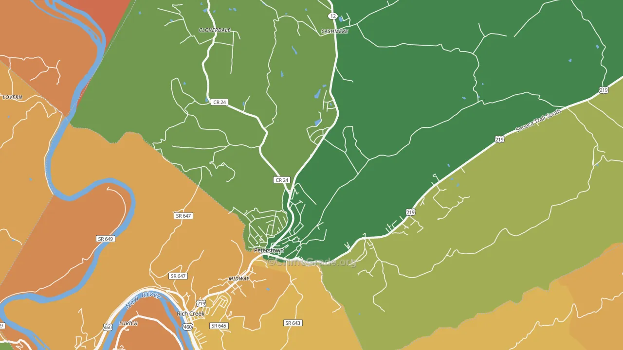 Peterstown, WV Map of Burglary Rates