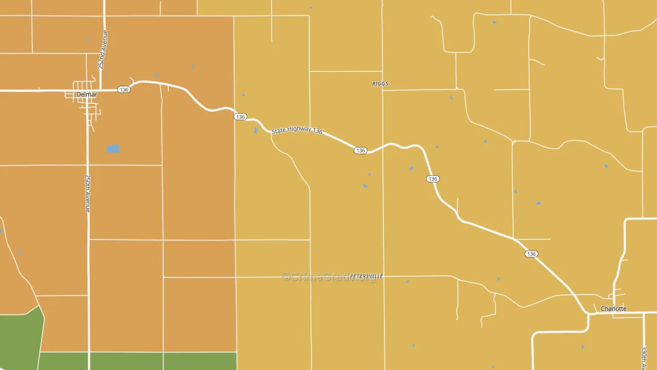 Petersville, IA Map of Burglary Rates