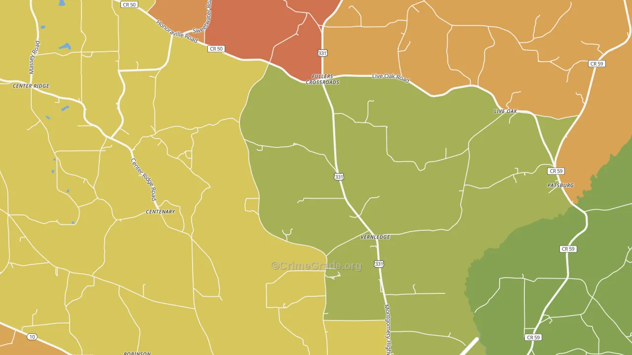 Petrey, AL Map of Burglary Rates
