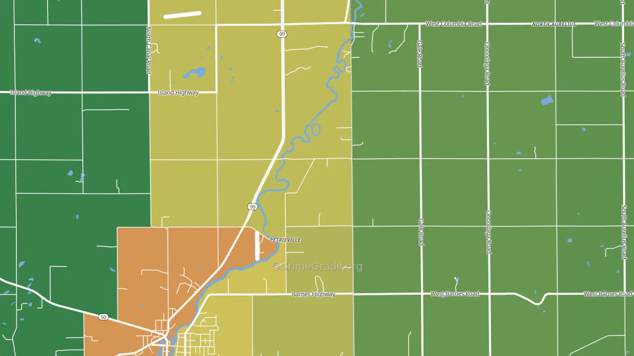 Petrieville, MI Map of Burglary Rates
