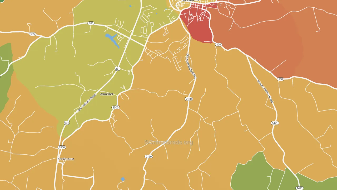 Petroleum, KY Map of Burglary Rates