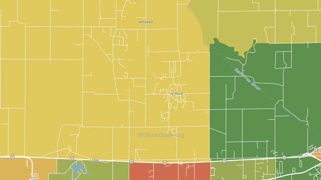 Petrolia, IL Map of Burglary Rates