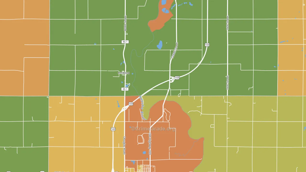 Petrolia, KS Map of Burglary Rates