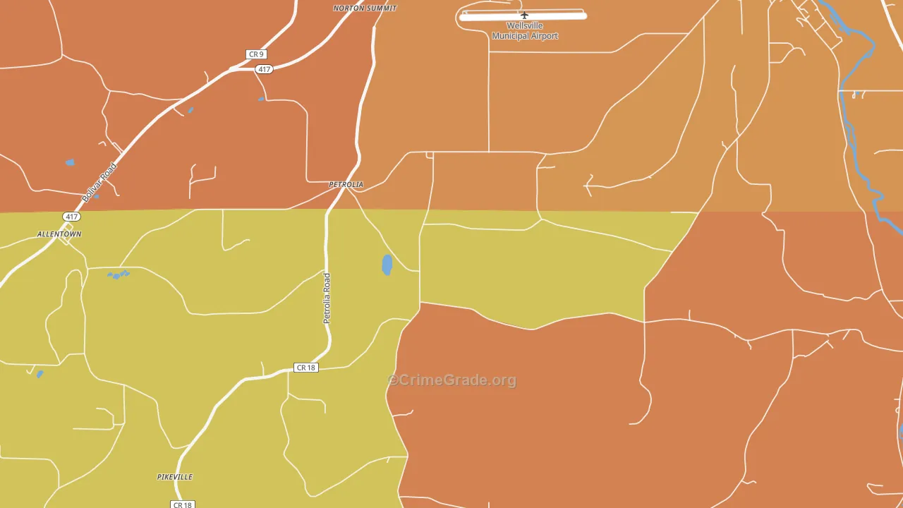 Petrolia, NY Map of Burglary Rates