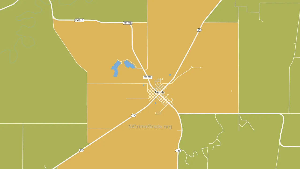 Petrolia, TX Map of Burglary Rates
