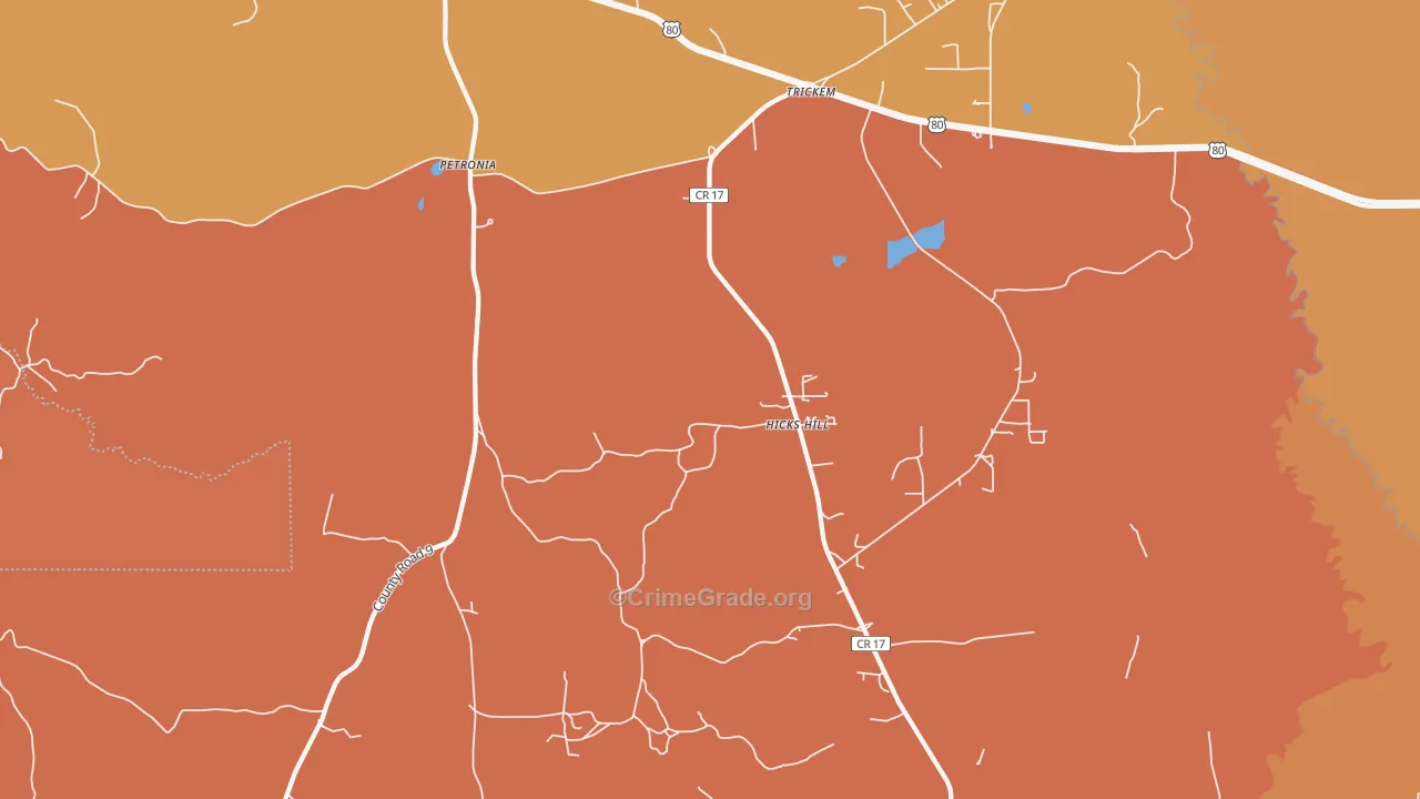 Petronia, AL Map of Burglary Rates