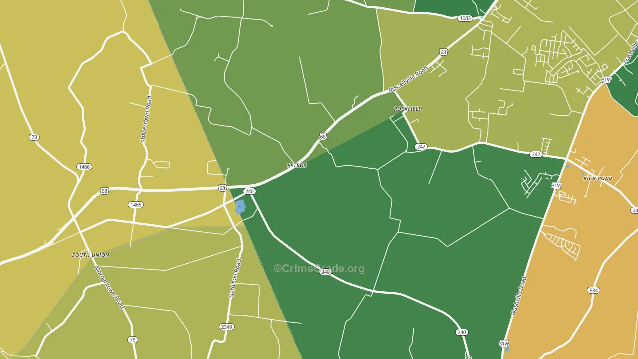 Petros, KY Map of Burglary Rates