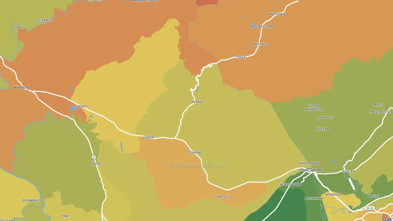 Petros, TN Map of Burglary Rates