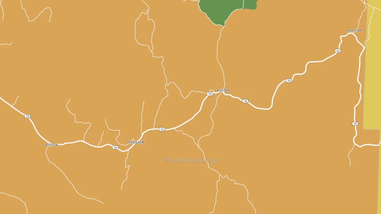 Pettigrew, AR Map of Burglary Rates