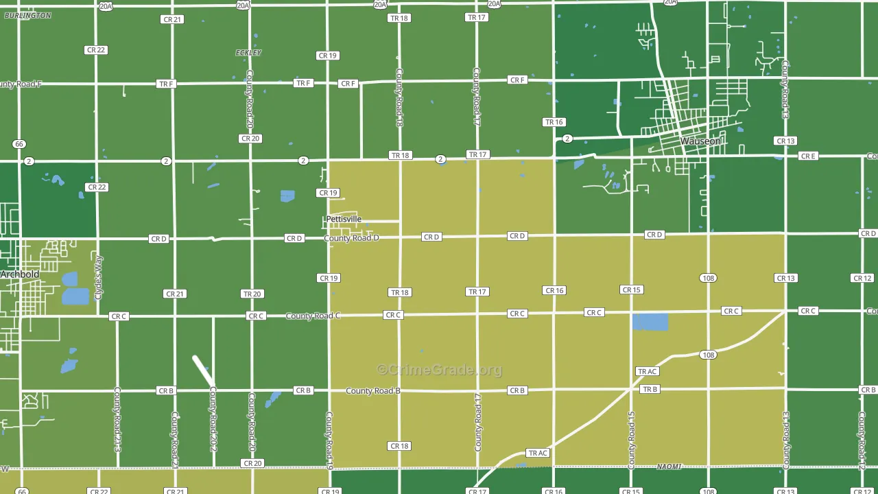 Pettisville, OH Map of Burglary Rates