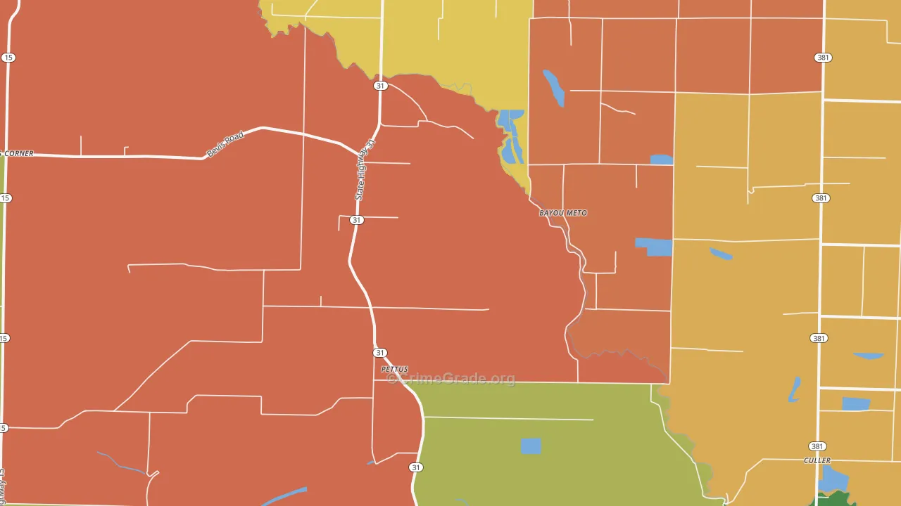 Pettus, AR Map of Burglary Rates