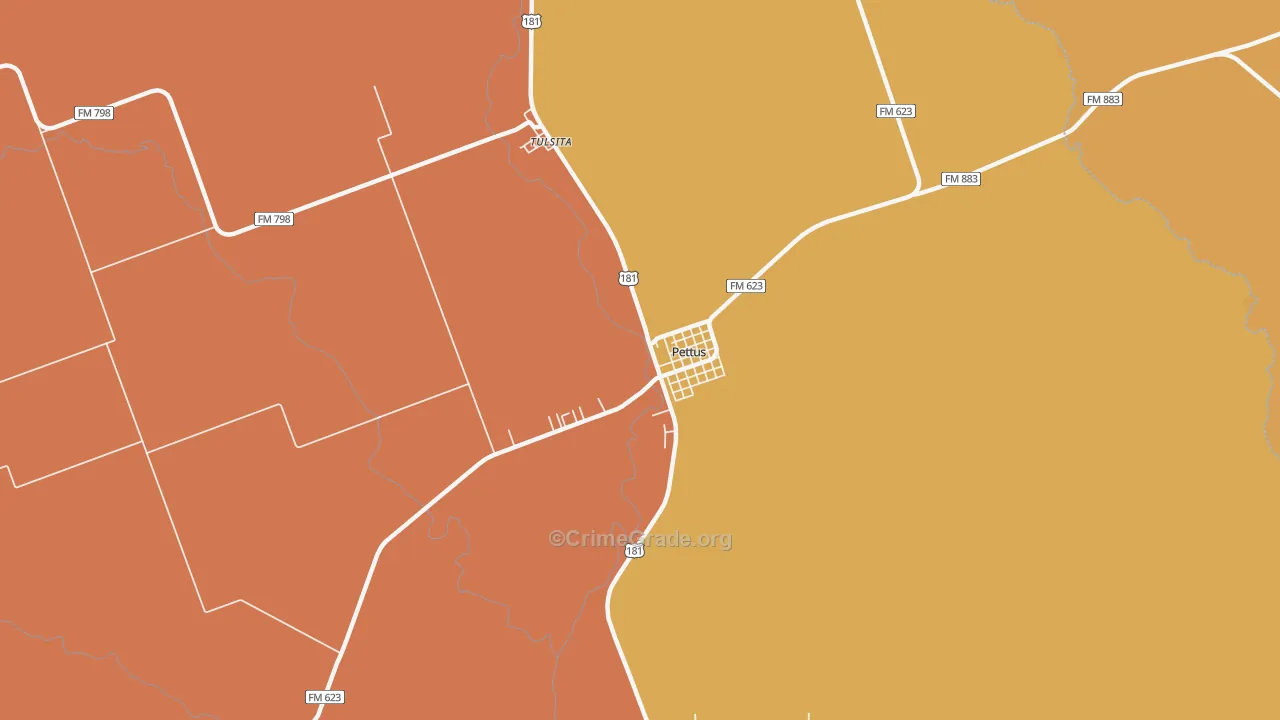 Pettus, TX Map of Burglary Rates