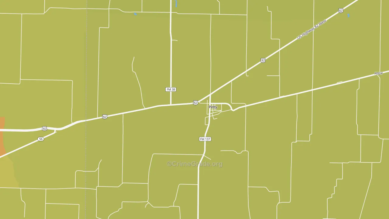 Petty, TX Map of Burglary Rates