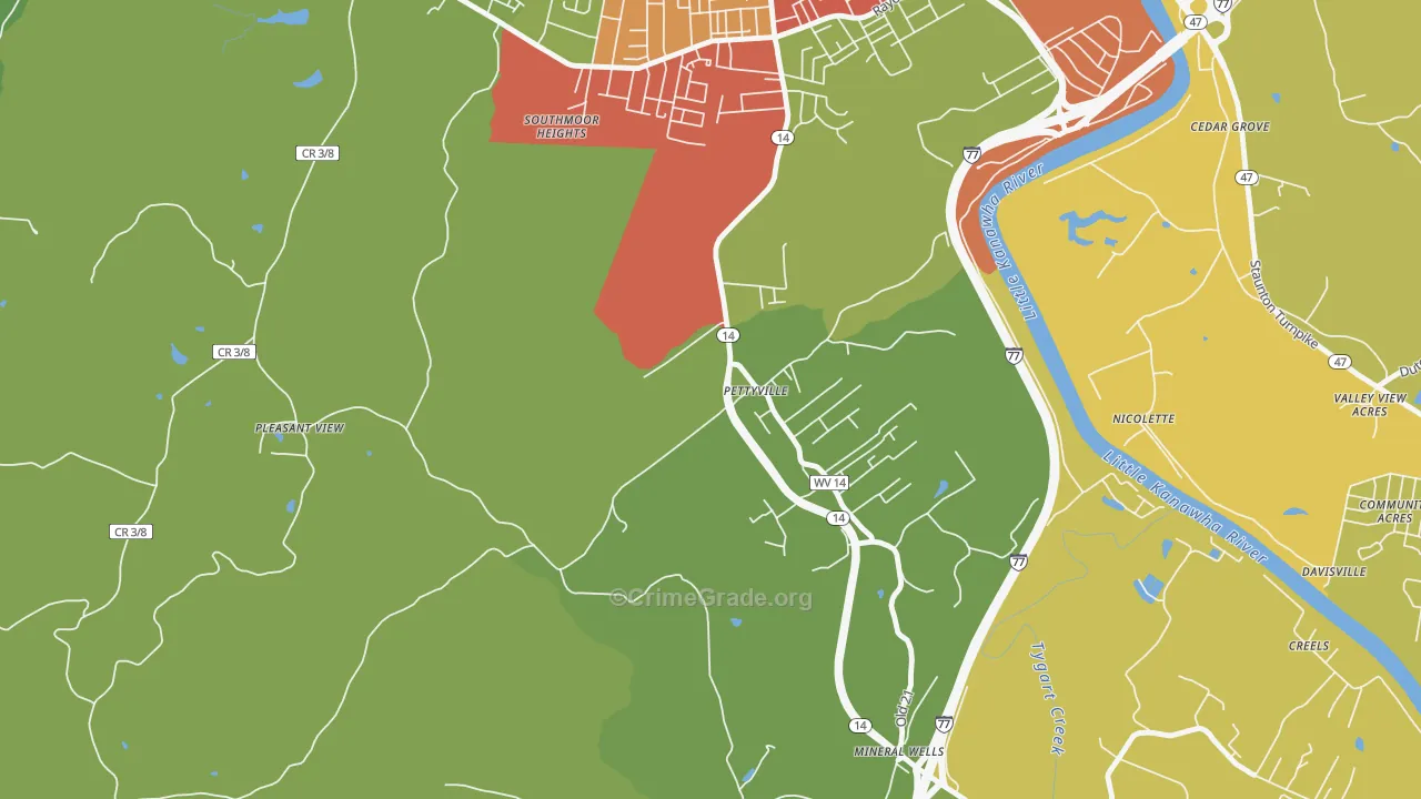 Pettyville, WV Map of Burglary Rates