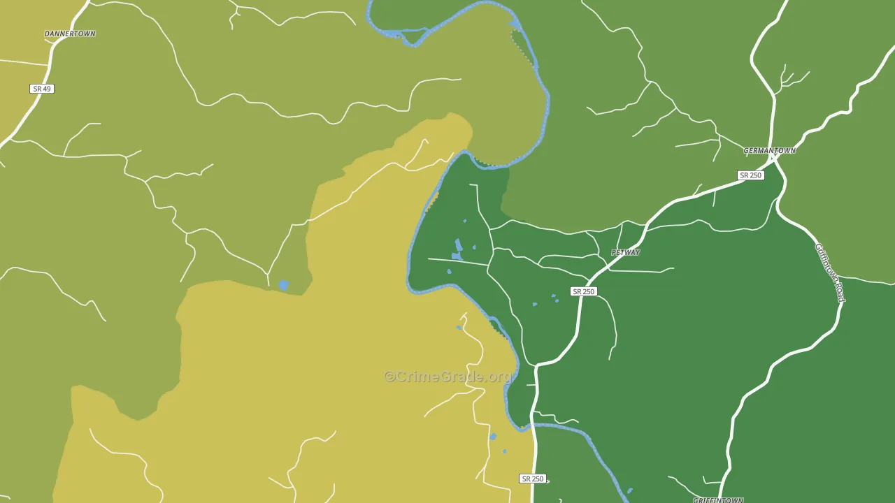 Petway, TN Map of Burglary Rates