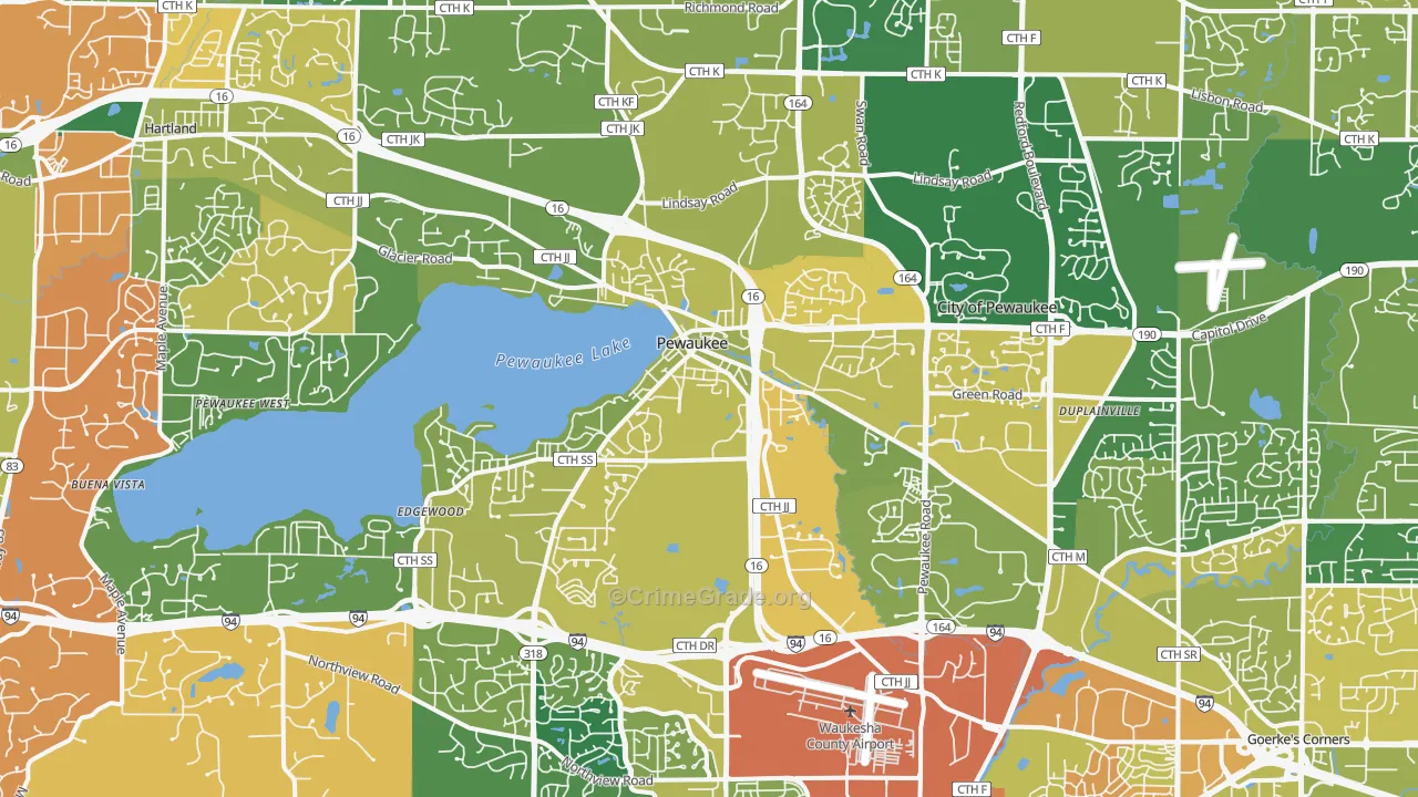 Pewaukee, WI Map of Burglary Rates