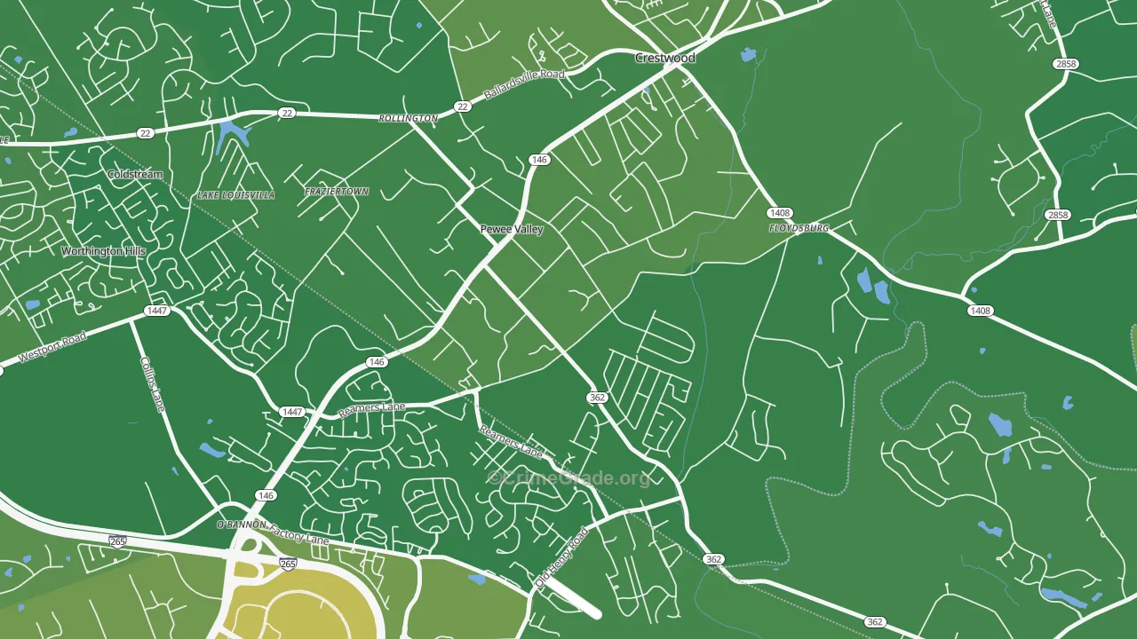 Pewee Valley, KY Map of Burglary Rates