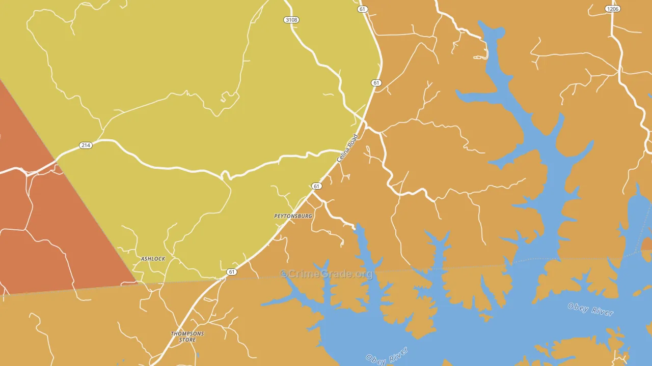 Peytonsburg, KY Map of Burglary Rates