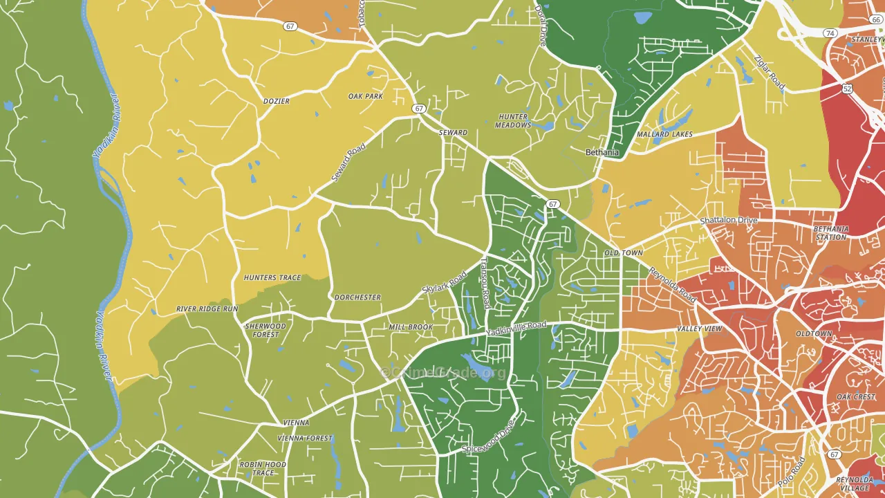 Pfafftown, NC Map of Burglary Rates