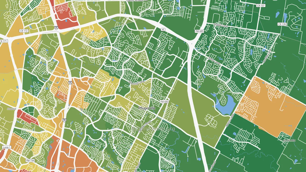 Pflugerville, TX Map of Burglary Rates